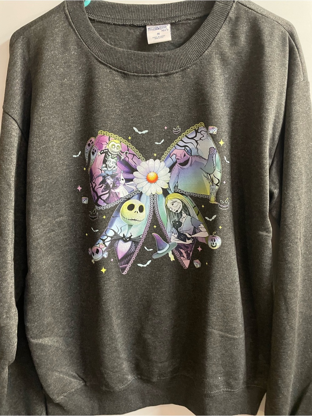 Dark Gray Graphic Women’s Sweatshirt with Pastel Bow Motif
